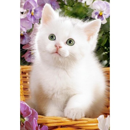 Пъзел - White Kitten in Basket